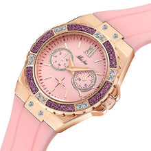 Cargar imagen en el visor de la galería, MISSFOX Women&#39;s Watches Chronograph Rose Gold Sport Watch Ladies Diamond Blue Rubber Band Xfcs Analog Female Quartz Wristwatch
